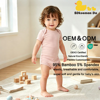 Ropa de Bebé Unisex, 95% Bambú, 5% Elastano, Venta al por Mayor, Mameluco de Manga Corta para Bebé, Body de Verano para Niña