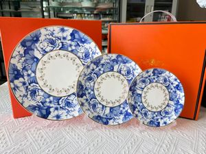 Service de table en porcelaine fine bleue et blanche, style chinois, assiette, tasse, soucoupe, boîte cadeau, motifs multiples, personnalisable - Product Image 5
