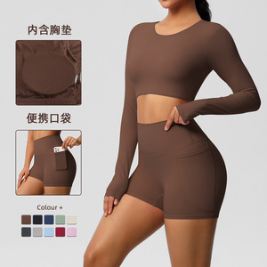 Châu Âu Mỹ Phong Cách Hai Mặt Nylon Chải Miếng Đệm Ngực Của Phụ Nữ Cross-Biên Giới Yoga Thể Thao Chạy Tập Thể Dục Quần Short Quần Short - Product Image 6