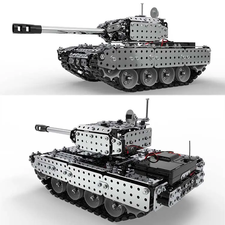 Military 3D Metal Puzzle Educational Electric Metal Building Blocks Remote Control Tank Toys Kids Construction DIY Assembly Toys
