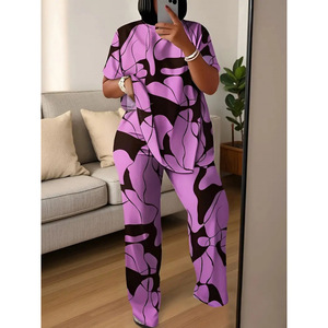 Ensemble <span class=keywords><strong>pantalon</strong></span> et haut à manches courtes pour <span class=keywords><strong>femme</strong></span>, imprimé tendance, vente chaude printemps-été - Product Image 3