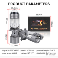 Phare LED H4 Super Lumineux 100W 12V Mini Projecteur A82 Faisceau Anti-Brouillard 10000 Lumens 6000K Étanche IP67 Universel pour Voiture