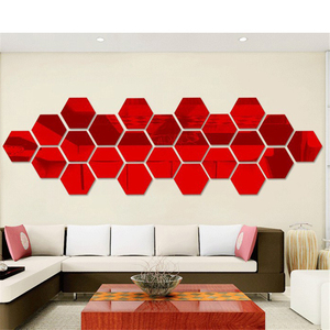 Acrylique DIY Mur Miroir Feuille Auto-Adhésif Laser Cut Hexagones Stickers Muraux pour <span class=keywords><strong>la</strong></span> Décoration Intérieure - Product Image 6