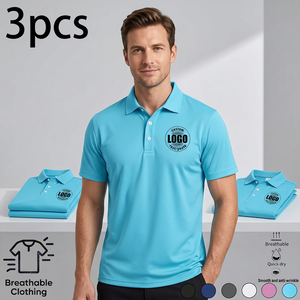 Chemise décontractée pour homme à manches courtes, 100 % polyester, couleur unie, respirante, tricotée, anti-plis, séchage rapide, 200g, avec logo personnalisé imprimé - Product Image 4