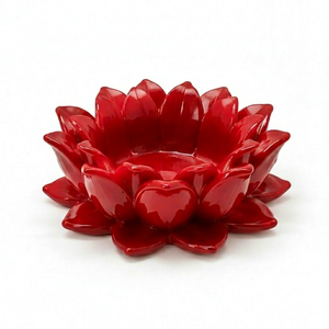 Sulfax Trading <b>Red</b> Ceramic Handmade Flower Shape Candlestick Holder Custom Logo Option UV Printing Home Decoration Valentine's - Product Image 1