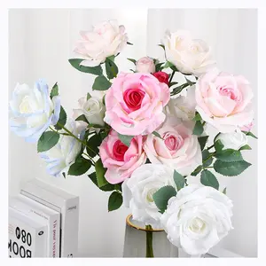 Roses en velours, 37 cm, tige unique, rose artificielle pour la Saint-Valentin, best-seller, 3 têtes - Product Image 1