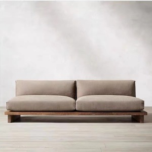 Sillón de Madera Maciza, Estilo Japonés Retro Wabi Sabi, Diseño Nórdico de Perfil Bajo, Tapizado, Diseño Recto, Muebles para Sala de Estar - Product Image 2