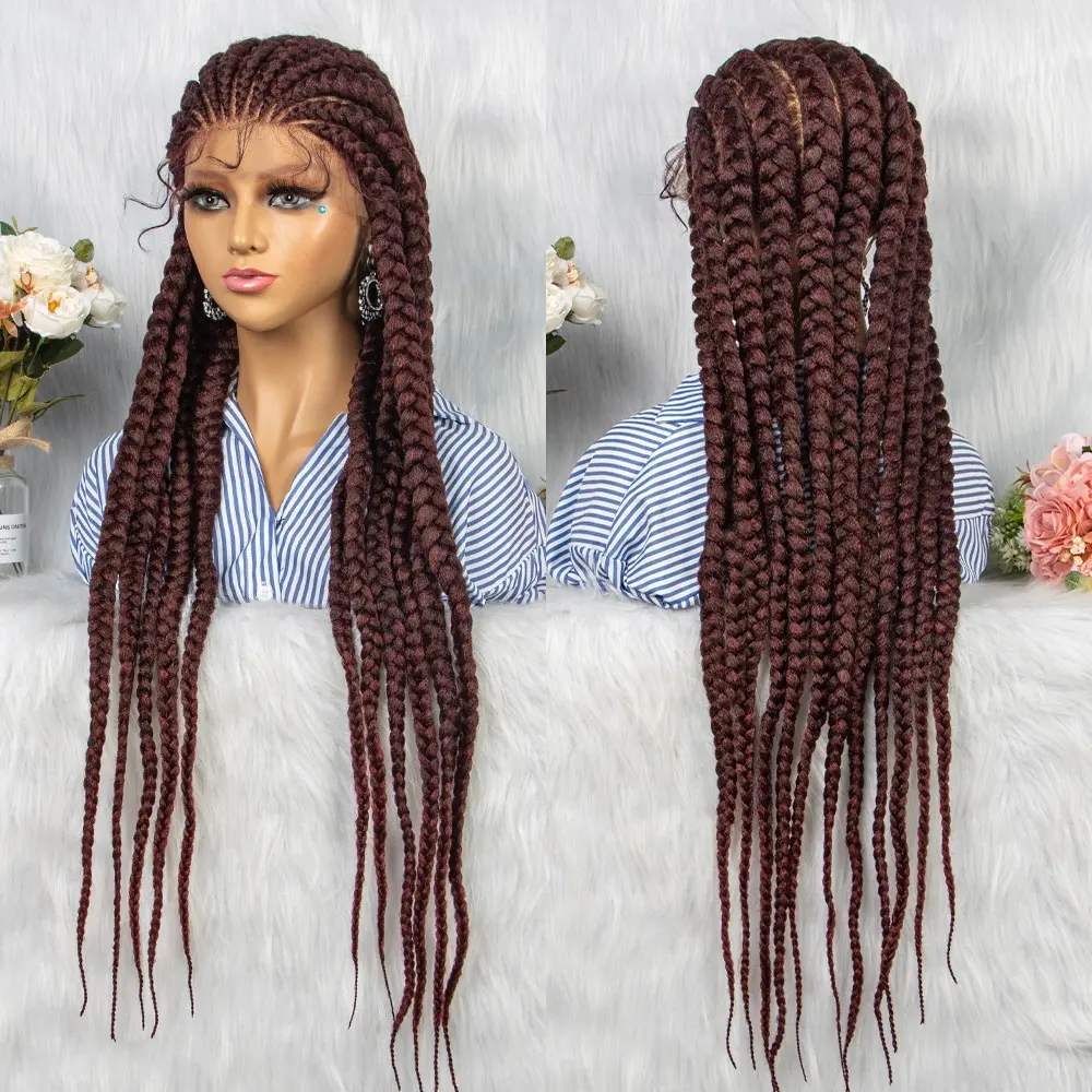 Highknight Braided Wigs Heat Resistant Synthetic Hair Full Lace Wig Glueless Knotless Braid Lace Front Wigs For Black Women