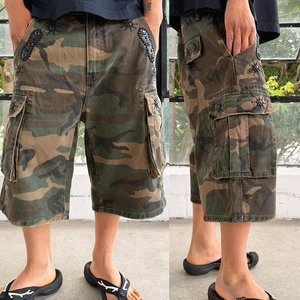 Streetwear Bulk High Quality Custom Acid Wash Camouflage <b>Shorts</b> Mens Casual Fashion Leather Rhinestones Camo 3/4 <b>Shorts</b> - Product Image 3