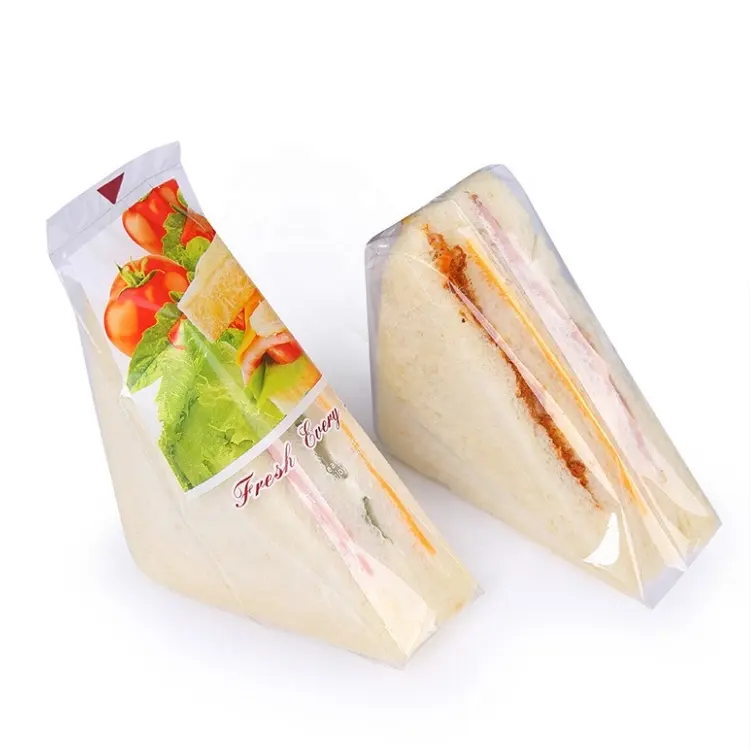 Custom printing transparent plastic three seal triangle sandwich plastic packaging bag