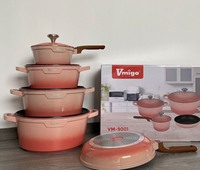 Lot de 10 ustensiles de cuisson antiadhésifs de haute qualité en aluminium forgé, comprenant une casserole dégradée de 32 cm, une poêle et une casserole à sauce, avec poignée en bois, vente en gros