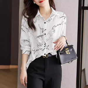 Chemisiers pour femmes <span class=keywords><strong>en</strong></span> mousseline de <span class=keywords><strong>soie</strong></span>, style <span class=keywords><strong>chic</strong></span> du début du printemps, imprimé graffiti, amples, décontractés, pour l'extérieur - Product Image 3