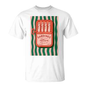Camiseta de verano con gráfico retro de sardinas enlatadas para mujer - Product Image 1