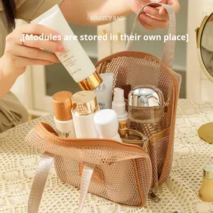 Borsa per il Trucco da Donna Ecologica, Grande Capacità, Portatile, Multifunzionale, Pieghevole, Resistente, con Cerniera e Rete Trasparente - Product Image 2