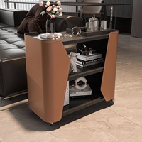 Table d'appoint mobile en cuir pleine fleur style oriental moderne, chariot à roulettes vintage pour salon, table basse de luxe léger