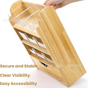 Support de rangement pour sachets de thé en bois à plusieurs niveaux avec tiroir, organisateur de bureau pour usage domestique - Product Image 3