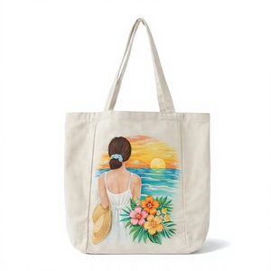 Custom design Beige Color Wholesale <b>Large</b> Beach Cotton Canvas Tote <b>Bag</b> With Custom Logo Printing for <b>Shopping</b> - Product Image 5