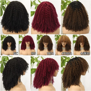 Perruque afro bouclée haute densité avec frange, sans lacet, couleur naturelle, en cheveux humains vierges, vente en gros, perruques courtes bob pas chères - Product Image 4