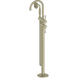 Zr Gold Brushed Freestanding Bathtub Faucet Tub Filler Floor Standing Tub Faucet with Handheld Shower