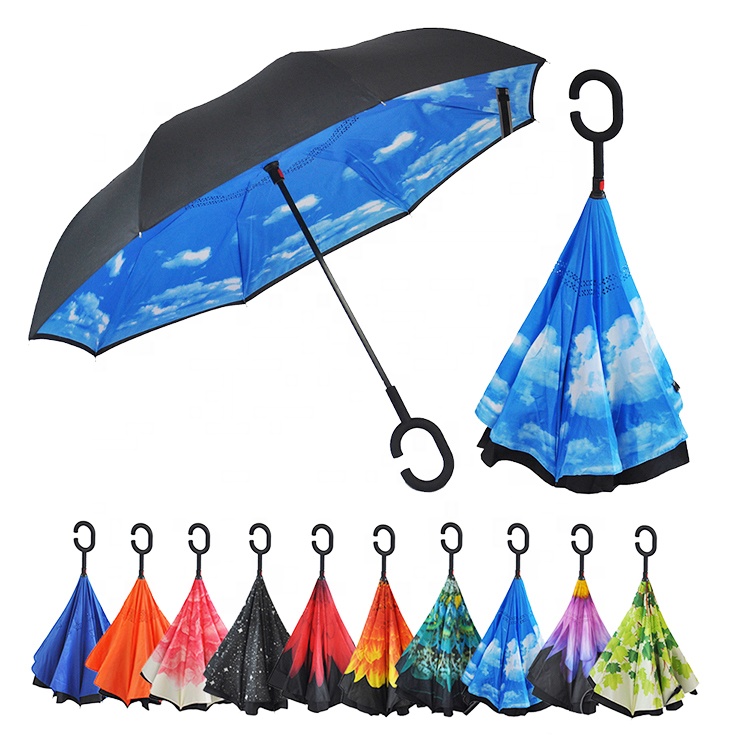 Складной двухслойный инвертированный ветрозащитный с-образный крючок, мужской зонт для гольфа хорошего качества, солнечный и дождливый зонт