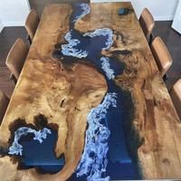 Meuble d'extérieur de luxe en résine époxy, table rectangulaire, en bois massif, pour restaurant, 15 pièces
