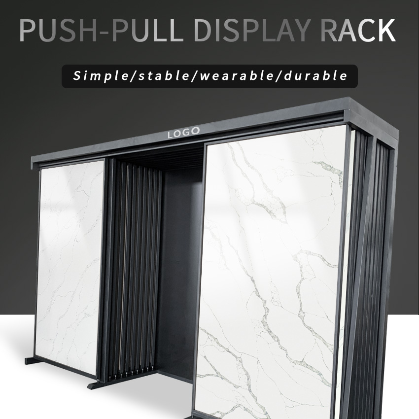 Hot Sale Showroom Hanging Sliding Type Factory Wood Exhibition Marble Sample Push Pull Out Tile Rack Stone Display Stand