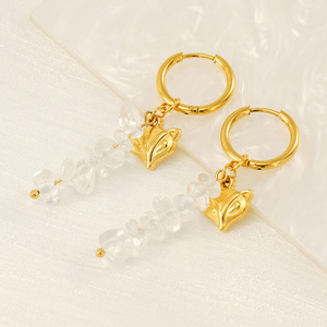 Zogxin Fox Hoop Earrings Gold Plated Stainless Steel <b>Crystal</b> Drop <b>Animal</b> Shape Everyday Wear - Product Image 2