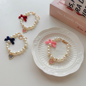 Cute <b>bow</b> cat-specific pearl necklace, pet dog collar, puppy and kitten neck brace decoration - Product Image 2