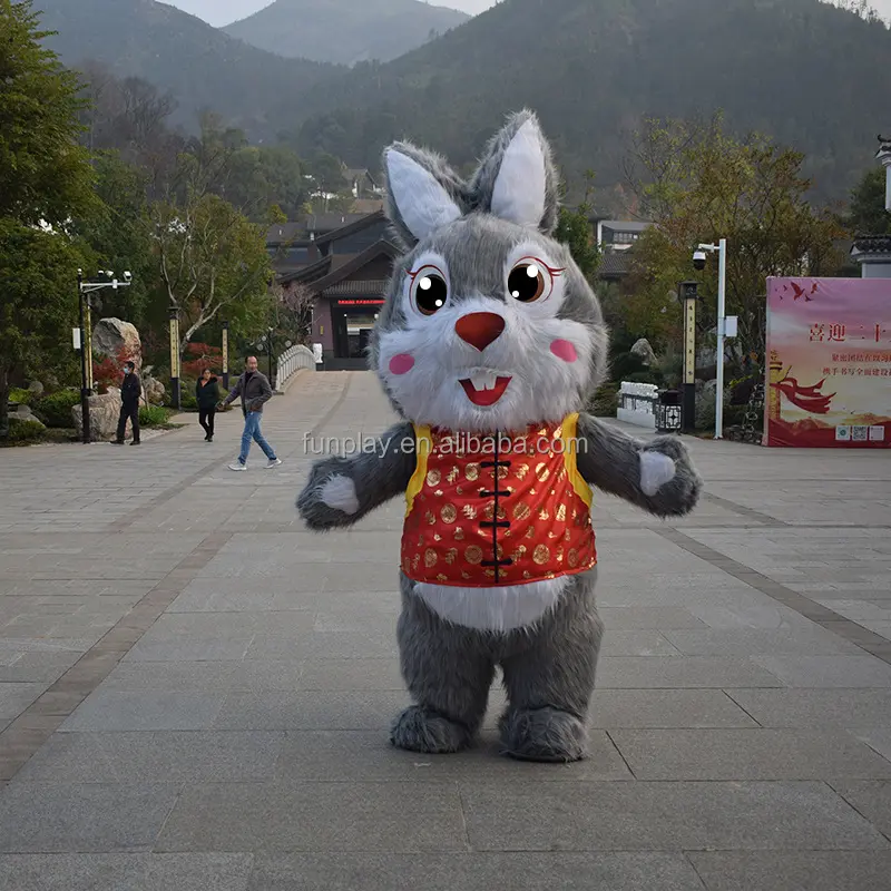 Новогодний кролик рекламный гигантский ходячий надувной кролик костюм талисмана для вечеринки