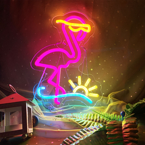 Neon <b>Light</b> Flamingo With Sun Design Multi Color Hanging Decoration For Home Wall Art - Product Image 2