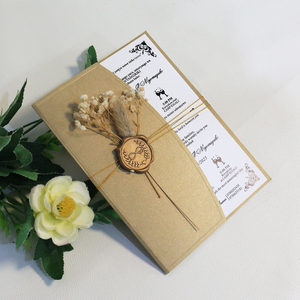 Benutzer definierte elegante Blumen dekoration Mehrere grüne Hochzeits einladung halter mit Goldfolie Save the Date Wax Seal Gold String - Product Image 6