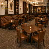 Meubles de restaurant et d'hôtel sur mesure de luxe Ron Group, table carrée en bois, chaise ergonomique rembourrée, banquette en cuir capitonnée