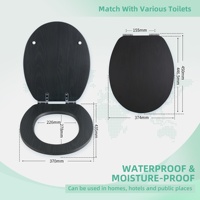 Siège de toilette ovale en bois moulé noir à fermeture douce avec charnière en alliage de zinc |   Siège de toilette