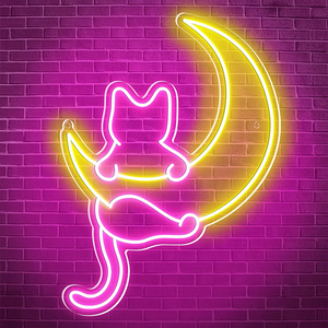 Cat Moon Personalized Neon Signs LED Night Lights Home Backdrop LED Light Signs <strong>Game</strong> Room Sign Wall Art Bedroom Living Room Bars - Product Image 1
