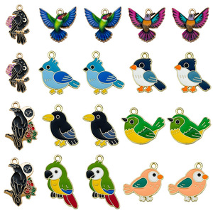 จี้เคลือบรูปนกสำหรับทำเครื่องประดับ ขนาด 20 มม. โลหะผสมสังกะสี สีทอง KC 10 แบบ - Product Image 1