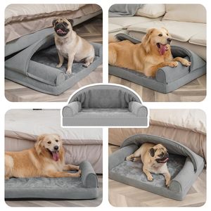 Luxe Grote Orthopedische Traagschuim Hondenbank Bedden Met Halve Luifel Op Maat Gemaakte Kattenbedden Waterdichte Wasbare Verwijderbare Hoes - Product Image 4