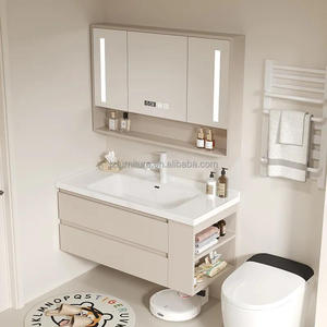 Modern Design PVC Bathroom Vanity Cabinet <b>Mirror</b> Water-Resistant Home Use Sink Cabinetry with Ceramic Basin Wholesale Vanities - Product Image 3