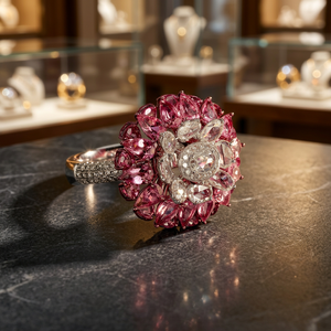 Elegante Anillo Floral con Zafiro Rosa y Diamantes en Oro Blanco - Product Image 2