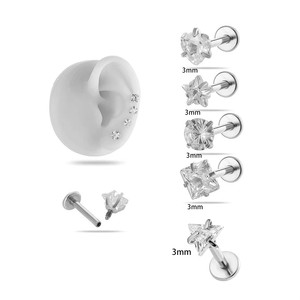 Orecchini a Cartilagine con Zirconi Rotondi, Quadrati, a Cuore, a Stella, a Triangolo, con Filettatura Interna e Base Piatta, in Acciaio Inossidabile, Gioielli per Piercing Helix - Product Image 2