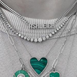 Новое модное 925 Серебряное Ювелирное Украшение с позолоченной бриллиантовой рамкой малахитовое сердце ожерелье - Product Image 3