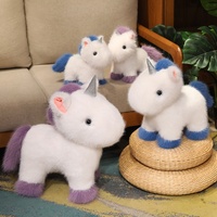 En gros, Grande poupée licorne fantaisie mignonne en peluche faite à la main, en poils de vison, debout, anti-stress, pour anniversaire d'enfants