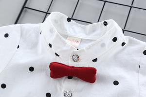 幼儿领结夏季服装套装婴儿服装套装圆点衬衫背带裤短裤男童绅士套装儿童服装套装 - Product Image 6