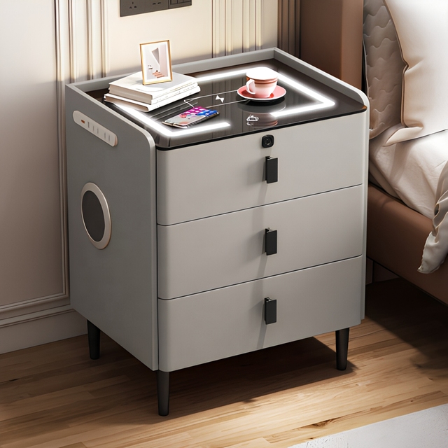 Italian Smart Simple Modern Bedroom Household Three Drawer Multifunctional Wireless Charging Bedside Table.