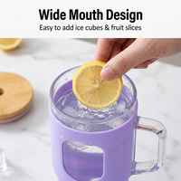 Gobelet en verre borosilicate de haute qualité sans BPA de 32 oz avec poignée, couvercle en bambou, large ouverture, marqueur de temps portable et manchon en silicone