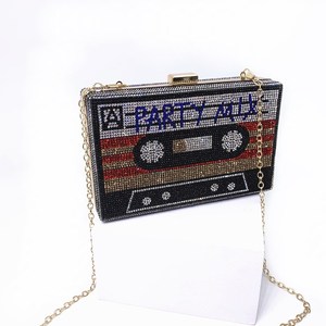 Women's Party <b>Clutch</b> Purse Fancy Cassette Tape Inspired Square Case Rhinestone Diamond Glitter Bling for <b>Wedding</b> Evening - Product Image 3