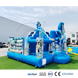 Château gonflable bleu pour enfants, aire de jeux gonflable extérieure commerciale avec toboggan - Product Image 2