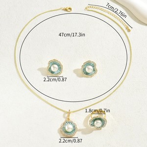 Высококачественный Африканский комплект свадебных украшений, 18 карат позолоченный полный Циркон в форме цветка, жемчужные серьги, набор украшений из сплава для девочек - Product Image 3