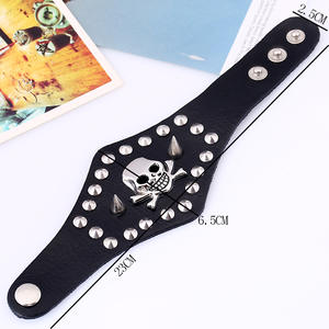 यूरोपीय अमेरिकी पंक शैली यूनिक्स चौड़े चमड़े के क्यूफ ब्रेसलेट ब्रेसलेट अतिरंजित रिवेट खोपड़ी काउहिट्स - Product Image 3