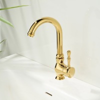 Robinet de lavabo WEIHAO de luxe en or brossé imitation, design en forme de gourde, avec poignée en céramique, mitigeur de lavabo à poser sur le comptoir