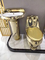 WC de luxe royal européen, électroplaqué, couleur dorée, cuvette de toilette monobloc, toilette dorée